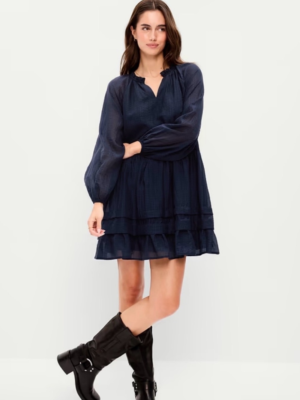 Old Navy Long-Sleeve Swing Mini Dress Navy Blue XXL